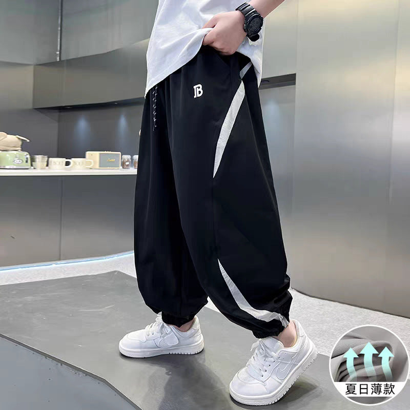 Boys' Color-Block High-Waist Casual Sports Trousers