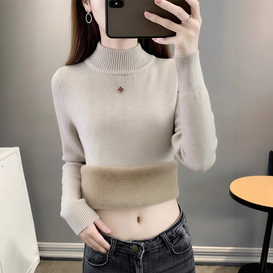 Women's Fleece-Lined Half Turtleneck Knit Sweater