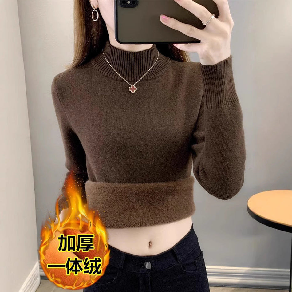 Women's Fleece-Lined Half Turtleneck Knit Sweater