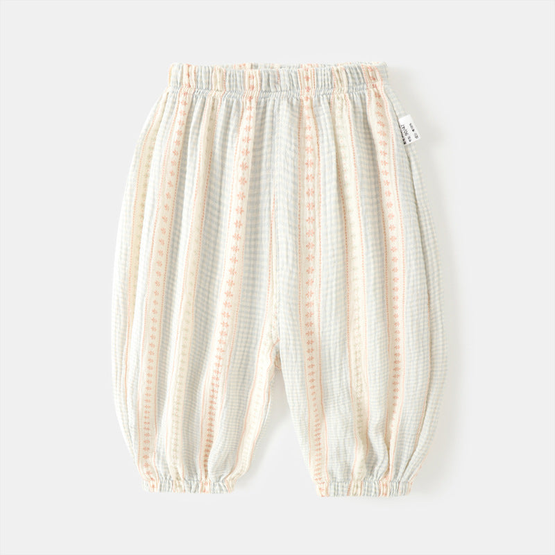 Unisex Toddlers' Summer Plaid Open-Crotch Lantern Pants