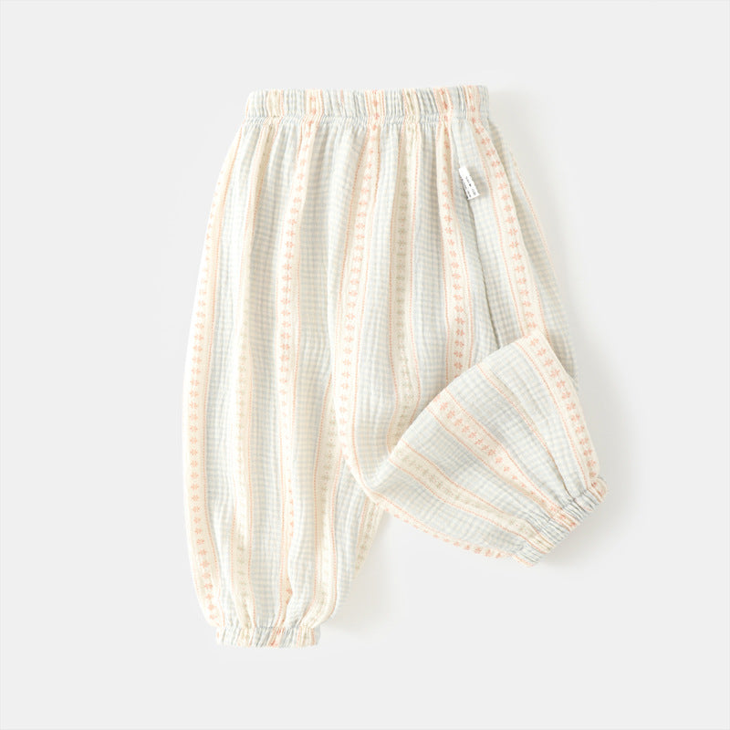Unisex Toddlers' Summer Plaid Open-Crotch Lantern Pants