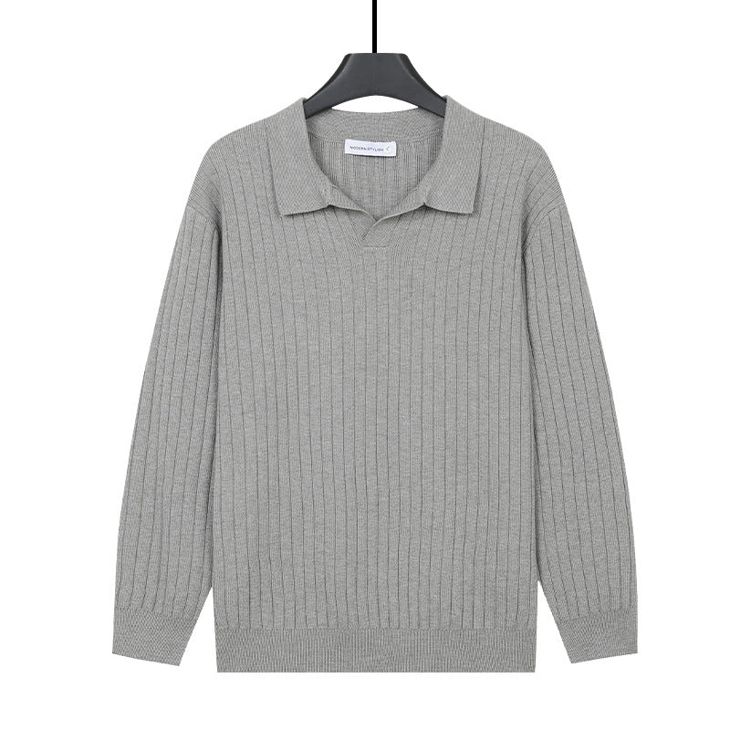 Men's Old Money Striped Knit Polo Sweater
