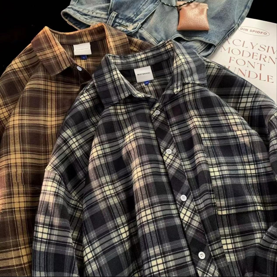Women's Retro Plaid Shirt, Long-Sleeve Loose Unisex Jacket