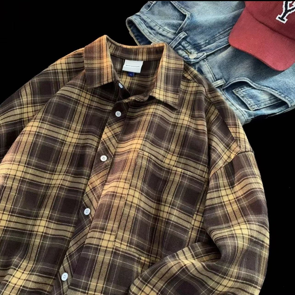 Women's Retro Plaid Shirt, Long-Sleeve Loose Unisex Jacket