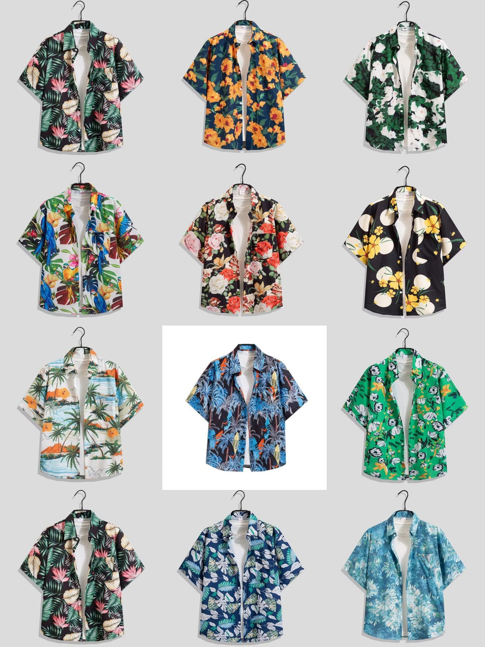 Men's Retro Floral Shirt, Short-Sleeve Beach Holiday Style