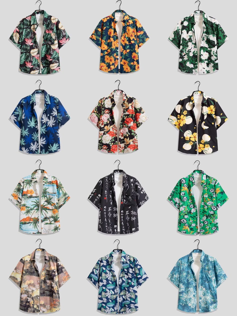 Men's Retro Floral Shirt, Short-Sleeve Beach Holiday Style