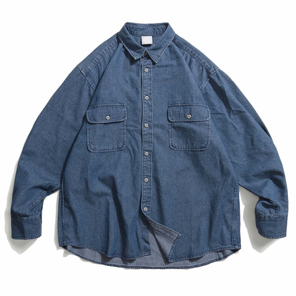 Men's Washed Denim Shirt, Loose Fit Long-Sleeve Workwear