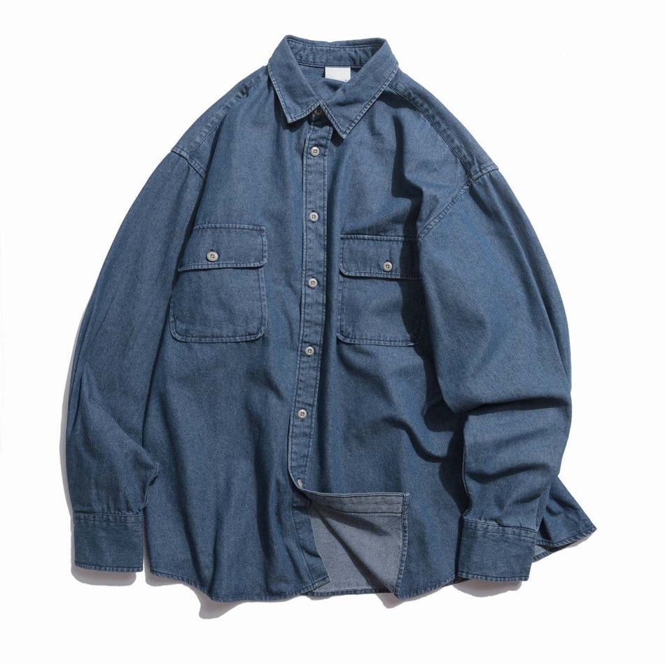 Men's Washed Denim Shirt, Loose Fit Long-Sleeve Workwear