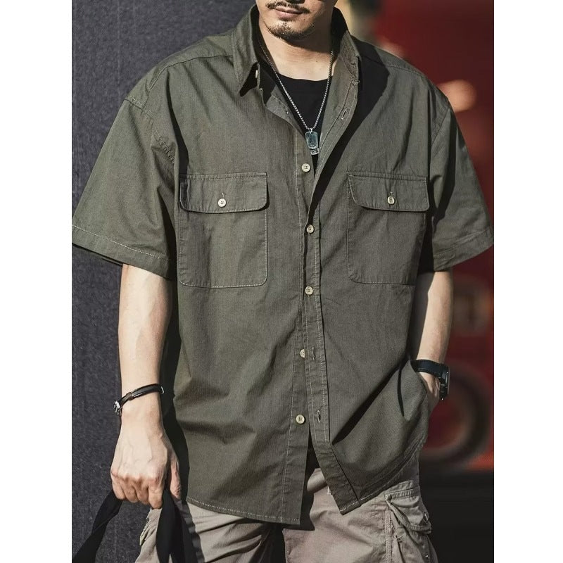 Men's Workwear Shirt, Japanese Style Multi-Pocket Casual Top