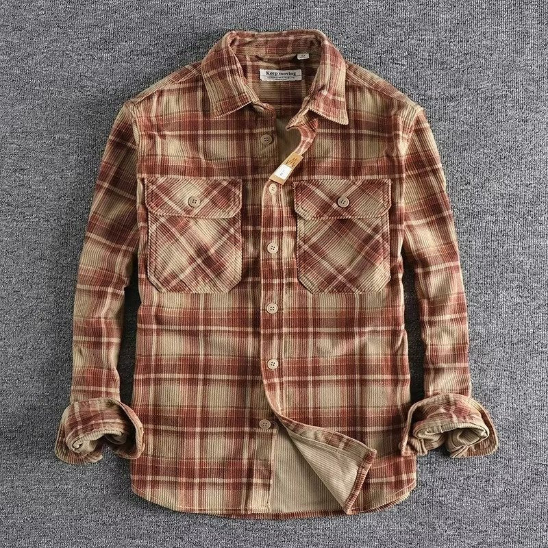 Men's Plaid Long-Sleeve Shirt, Classic Casual Fitted Fit