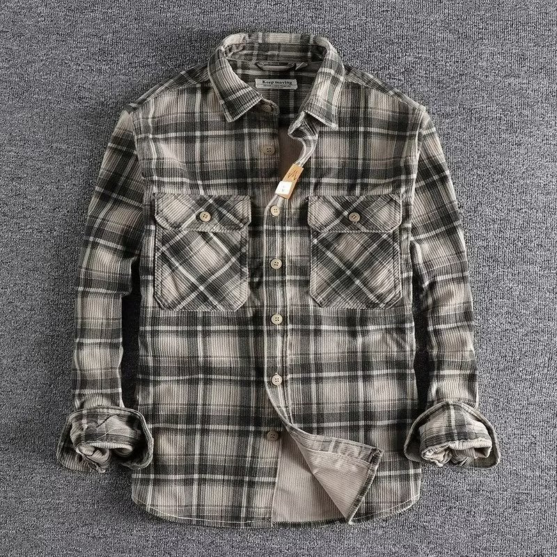 Men's Plaid Long-Sleeve Shirt, Classic Casual Fitted Fit