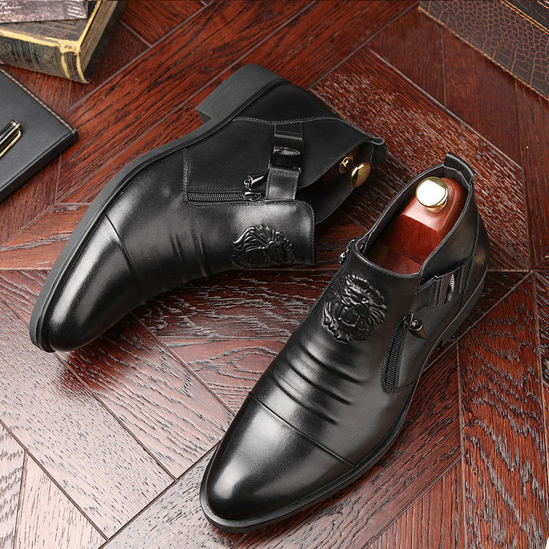 Men's Leather Boots, Double Zipper Retro Ankle Boots