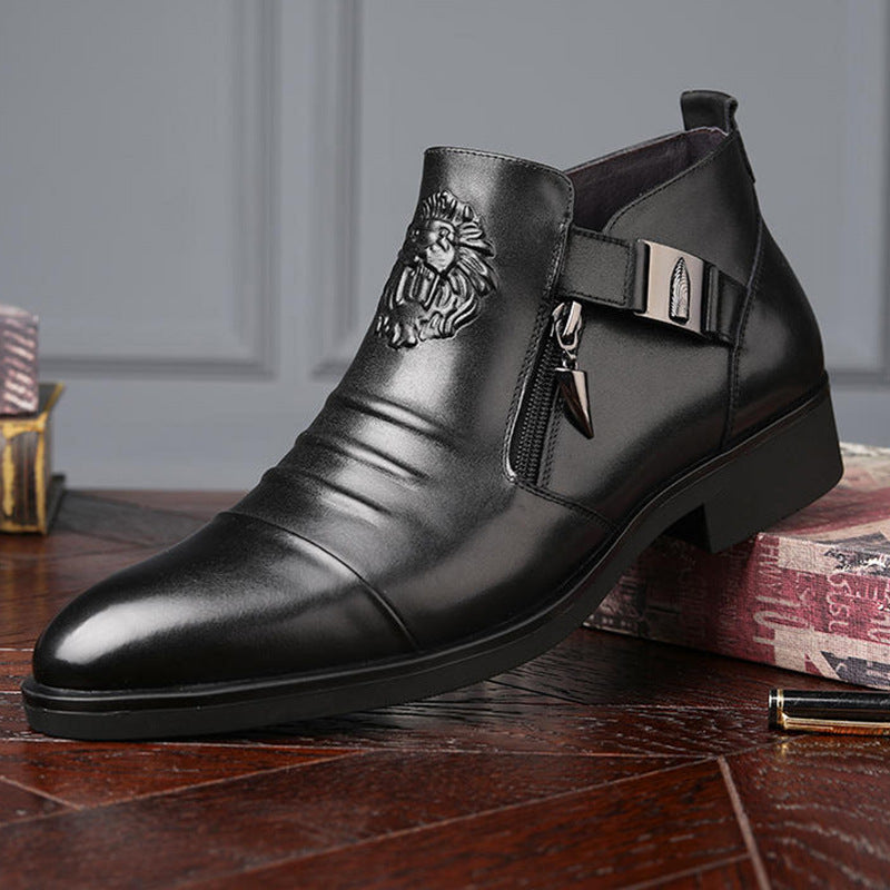 Men's Leather Boots, Double Zipper Retro Ankle Boots