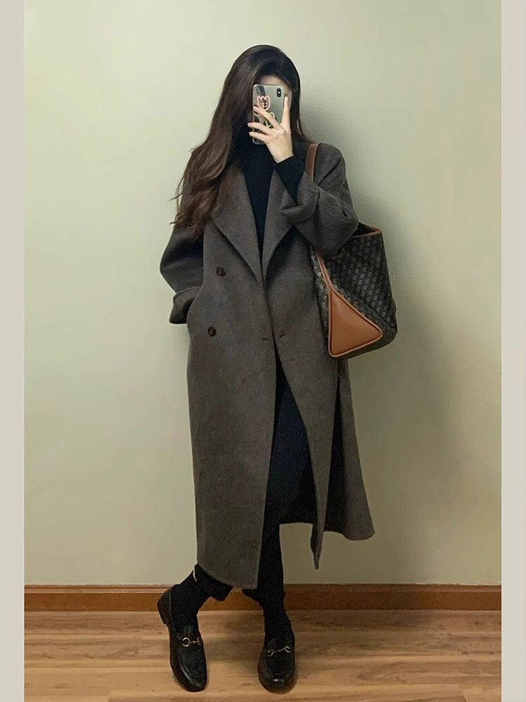 Women's Korean Style Thickened Mid-Length Wool Coat