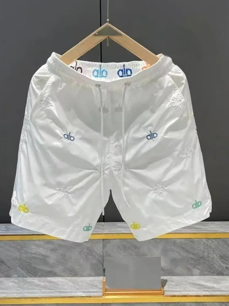 Men's Ice Silk Capris, Embroidered Letter Casual Summer Pants