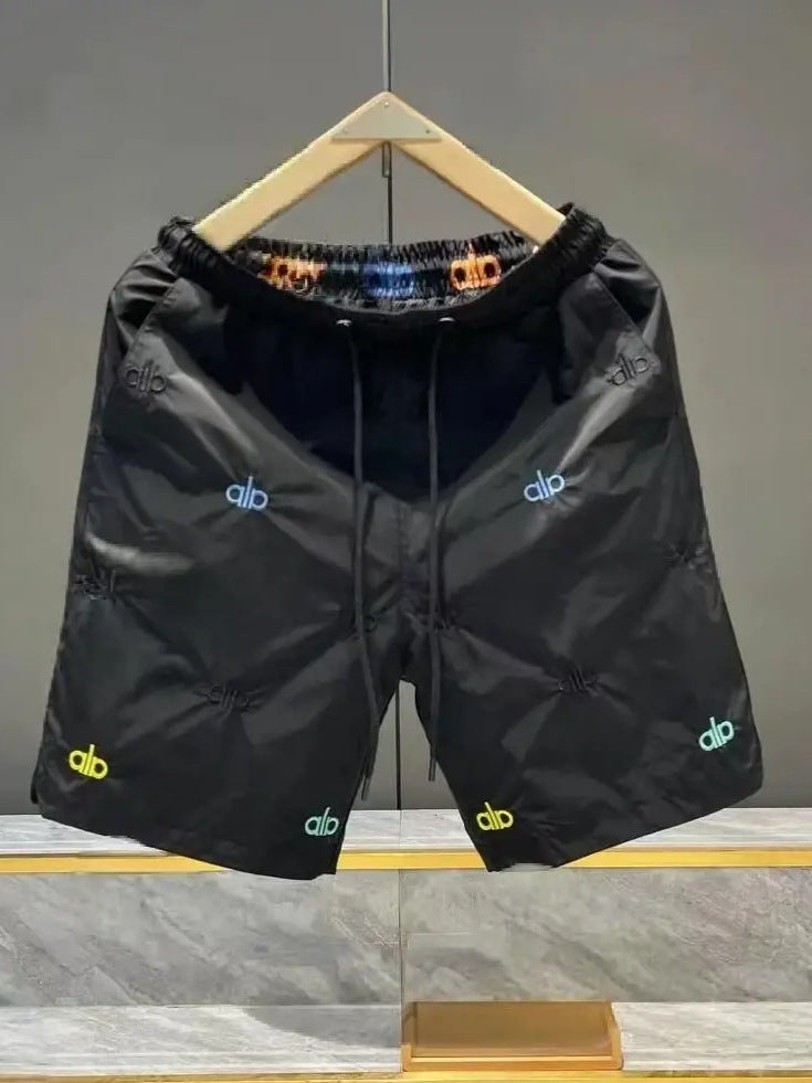 Men's Ice Silk Capris, Embroidered Letter Casual Summer Pants