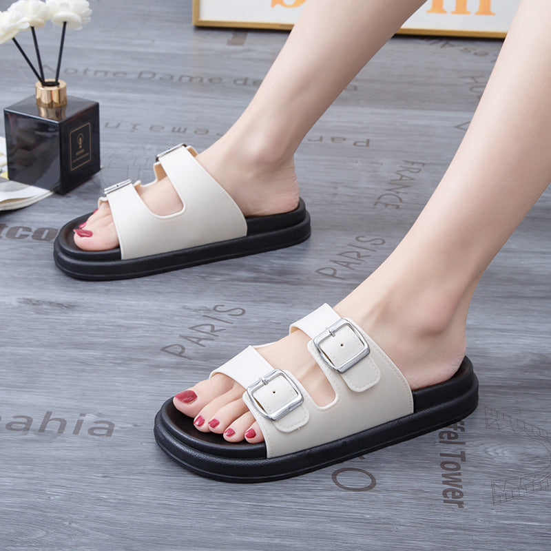 Women's Korean Style Buckle Sandals, Casual Beach Slippers