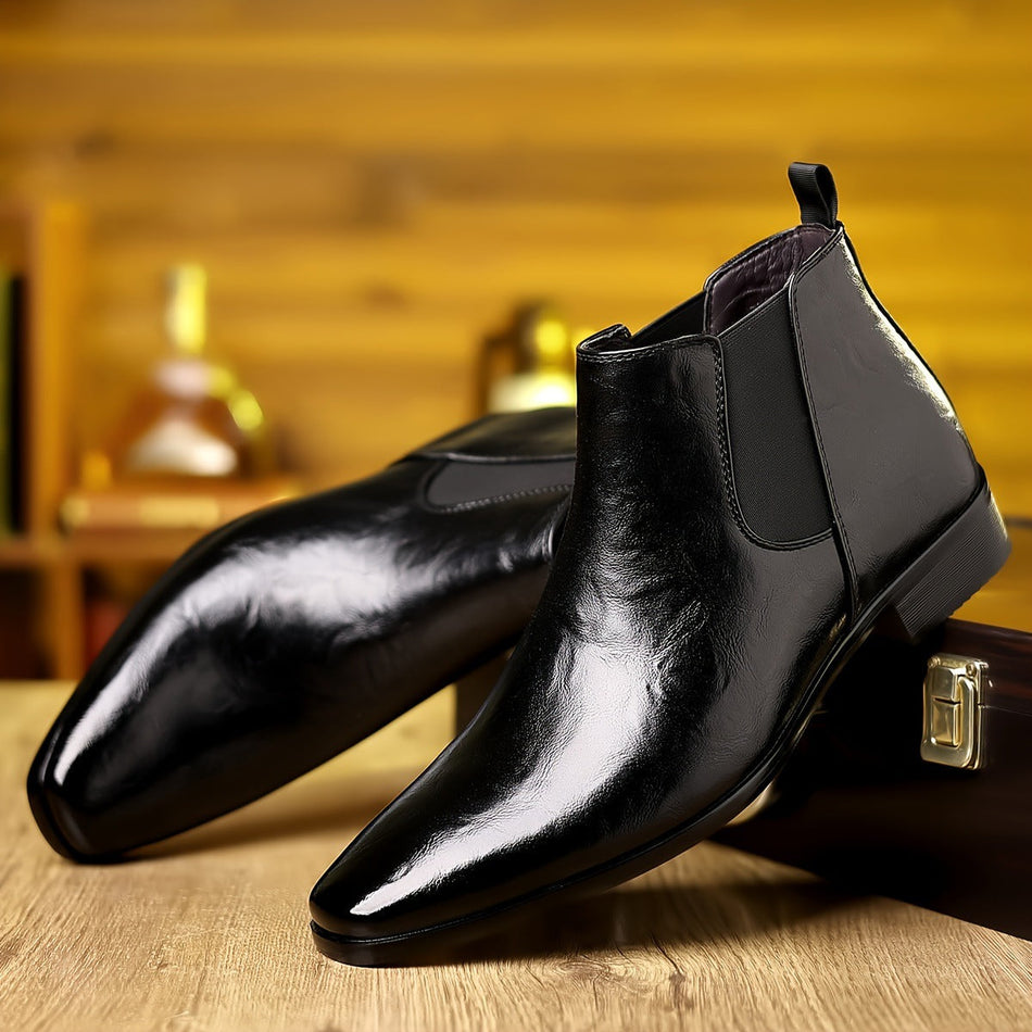 Men's Plus Size Pointed Toe Chelsea Boots Litchi Pattern