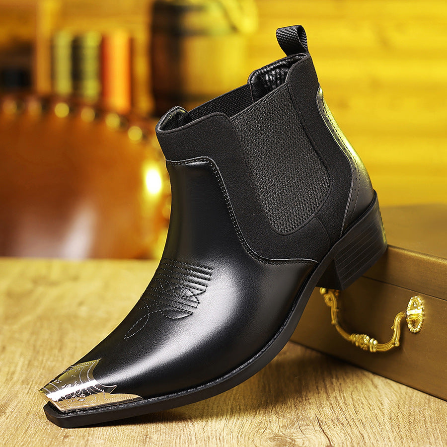 Men's Large Size Chelsea Boots High-Top Iron Toe Slip-On