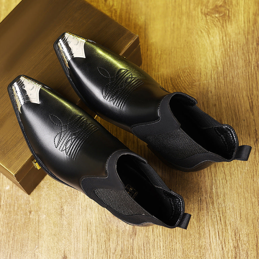 Men's Large Size Chelsea Boots High-Top Iron Toe Slip-On