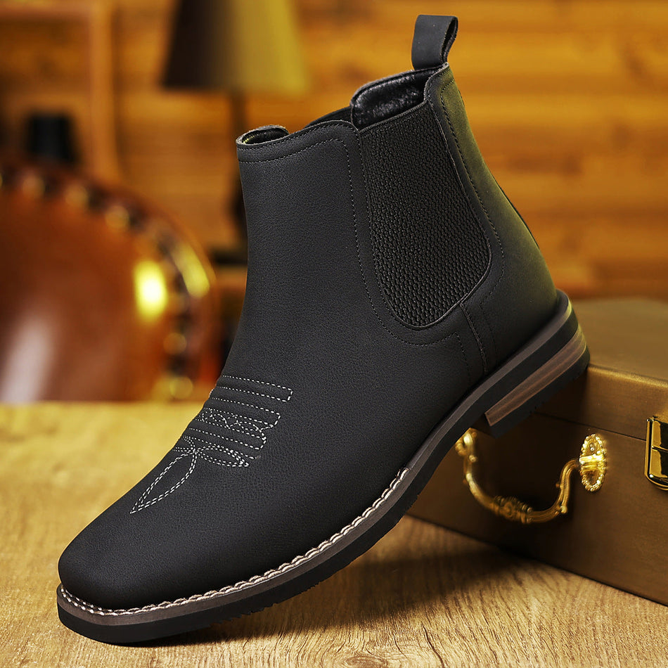 Men's Solid Color High-Top Chelsea Boots Casual Style