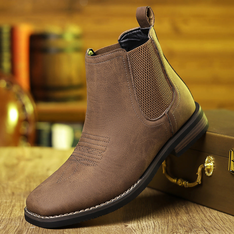Men's Solid Color High-Top Chelsea Boots Casual Style