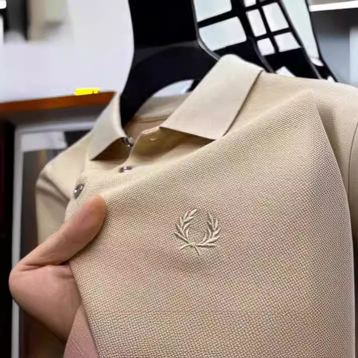 Men's Embroidered Henley Polo Shirt, Slim Fit Business Casual