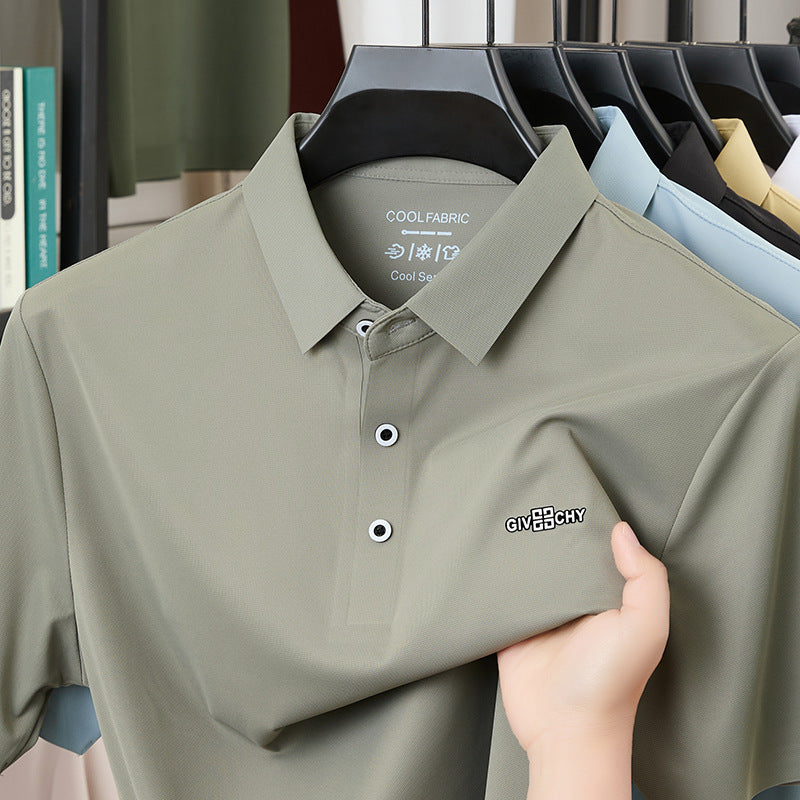 Men's Seamless Fitted Polo Shirt, Breathable Casual Top