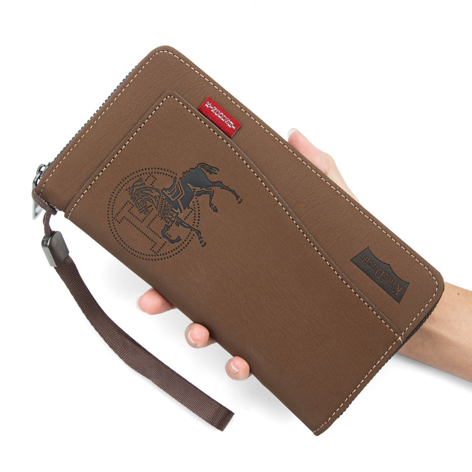 Men's Long Wallet, Crazy Horse Leather Style Zipper Card Holder