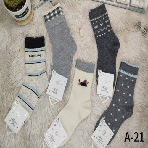 Women's Retro Polka Dot Fleece-Lined Wool Socks- Pack of 5