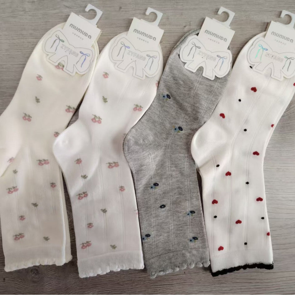 Women's Floral Mesh Bowknot Breathable Mid-Calf Socks- Pack of 5