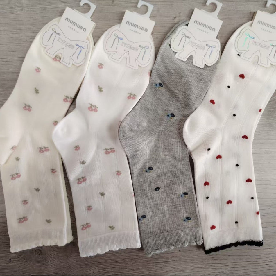 Women's Floral Mesh Bowknot Breathable Mid-Calf Socks- Pack of 5