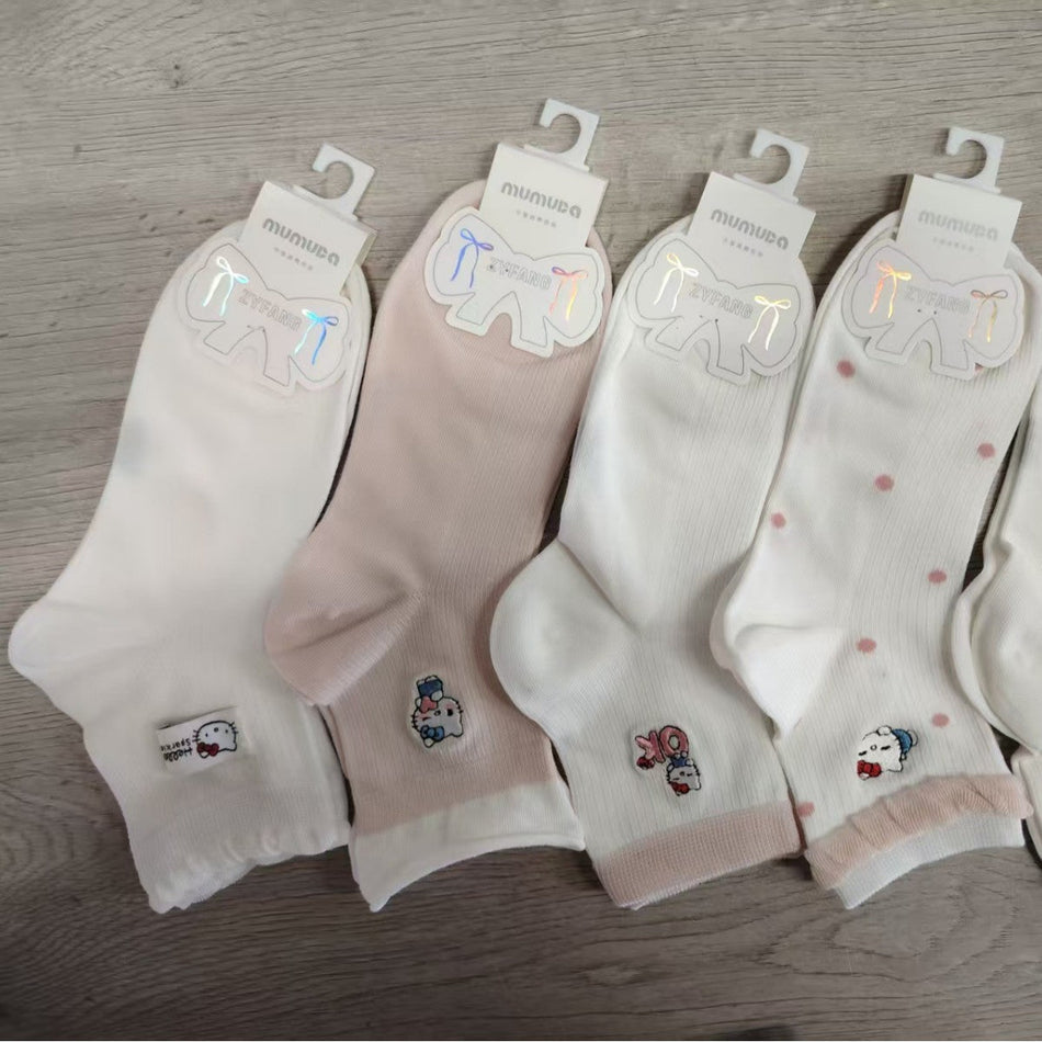 Women's Breathable Cartoon Mesh Cotton Mid-Calf Socks- Pack of 5
