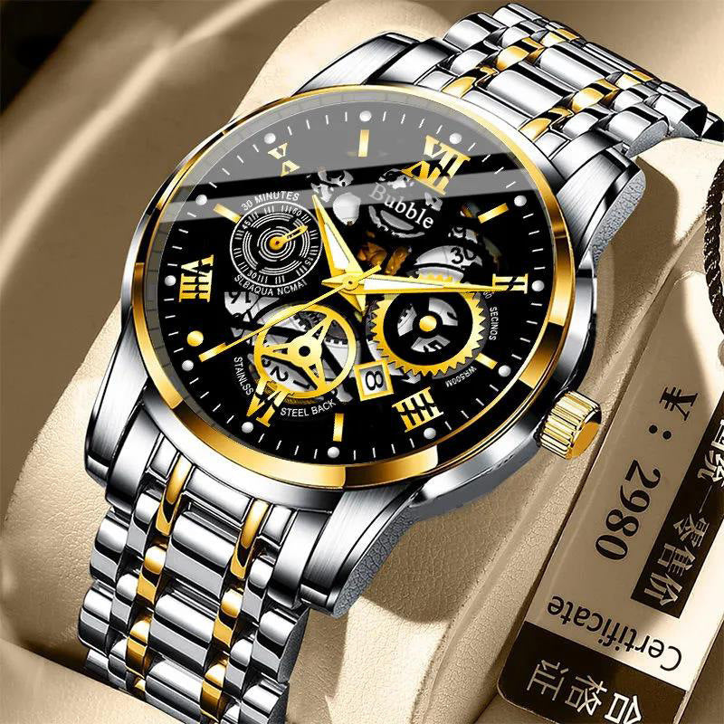 Men's Roman Hollow Quartz Watch, Waterproof Luminous Timepiece