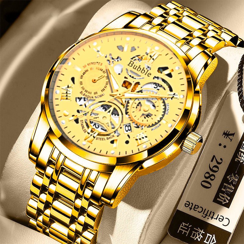 Men's Roman Hollow Quartz Watch, Waterproof Luminous Timepiece
