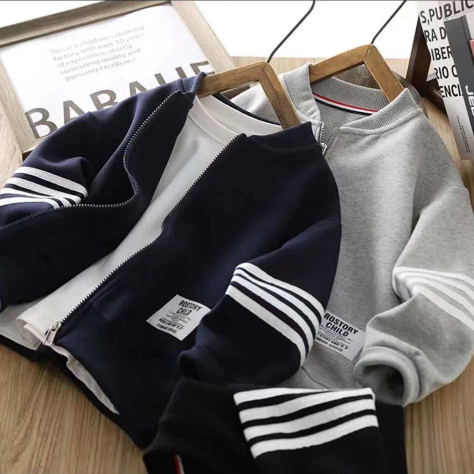 Kids' Cotton Stand Collar Baseball Varsity Jacket