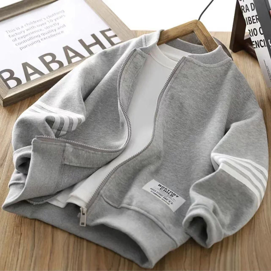 Kids' Cotton Stand Collar Baseball Varsity Jacket