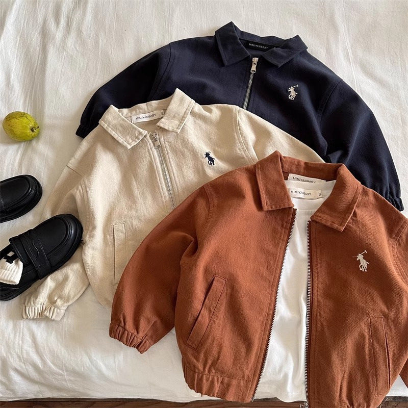 Kids' Cotton Lapel Zip-Up Jacket for Boys & Girls