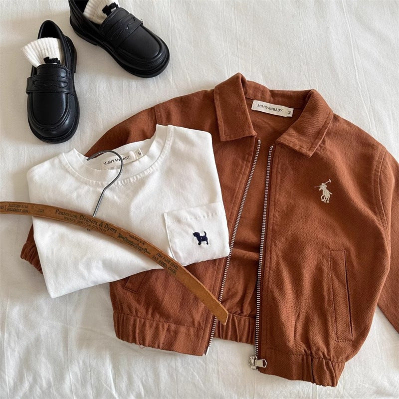 Kids' Cotton Lapel Zip-Up Jacket for Boys & Girls