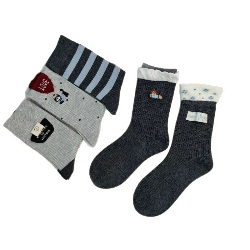Women's Breathable Cotton Socks with Wooden Ear Detail- Pack of 5