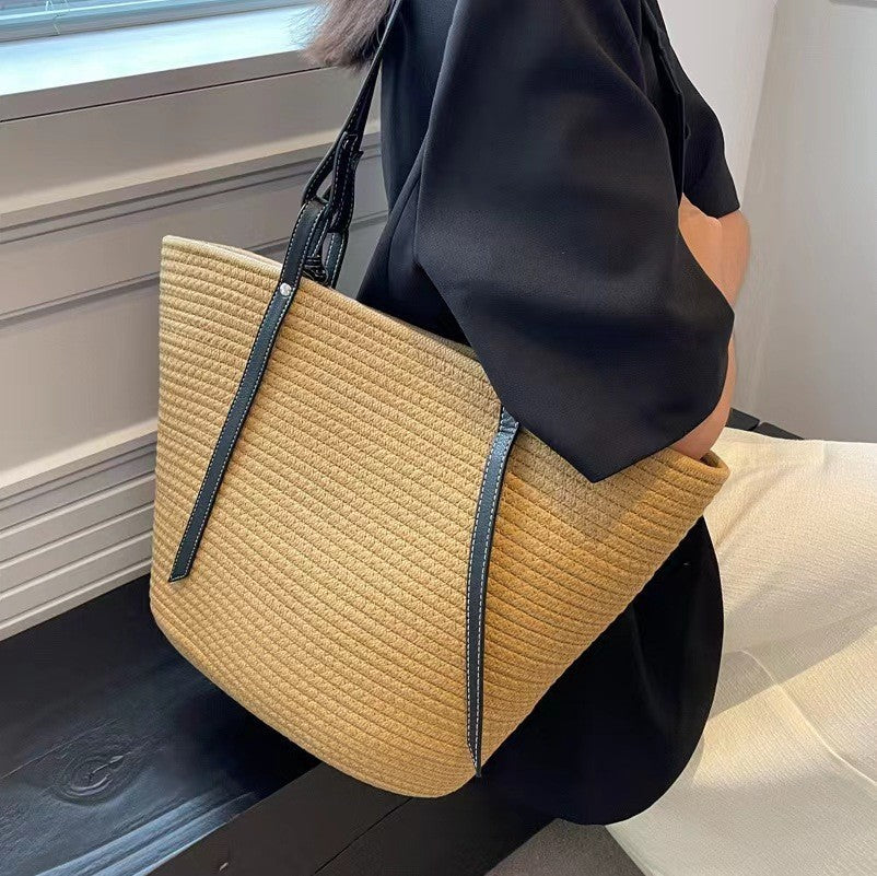 Women's Woven Straw Tote Bag, Large Capacity Beach Bag