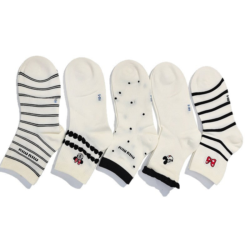 Women's Korean Style Seamless Cotton Short Socks- Pack of 5