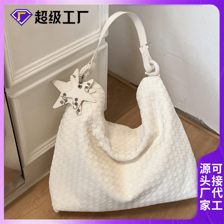 Women's Woven Pattern Tote Bag, Large Capacity Shoulder Bag