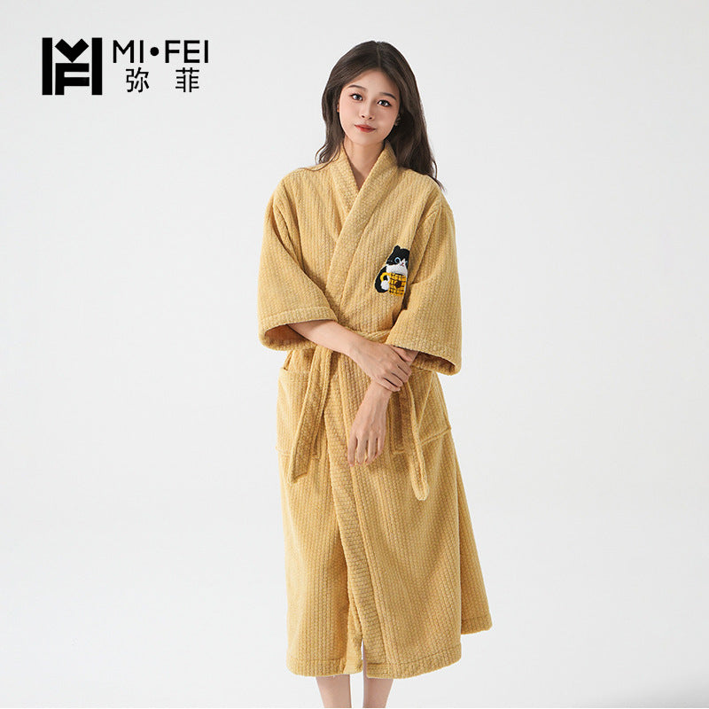 Coral Fleece Bathrobe, Stand Collar Quick-Dry Bath Skirt