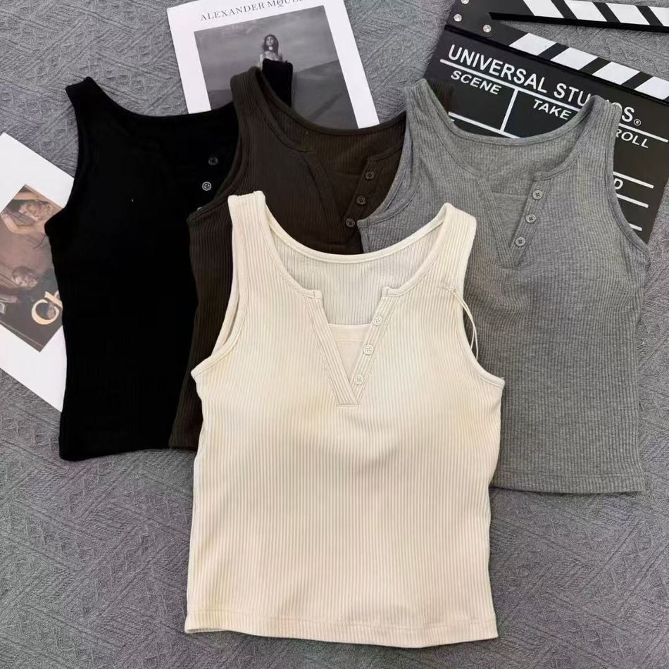 Women's V-Neck Camisole Vest, Built-In Cup All-Season Top