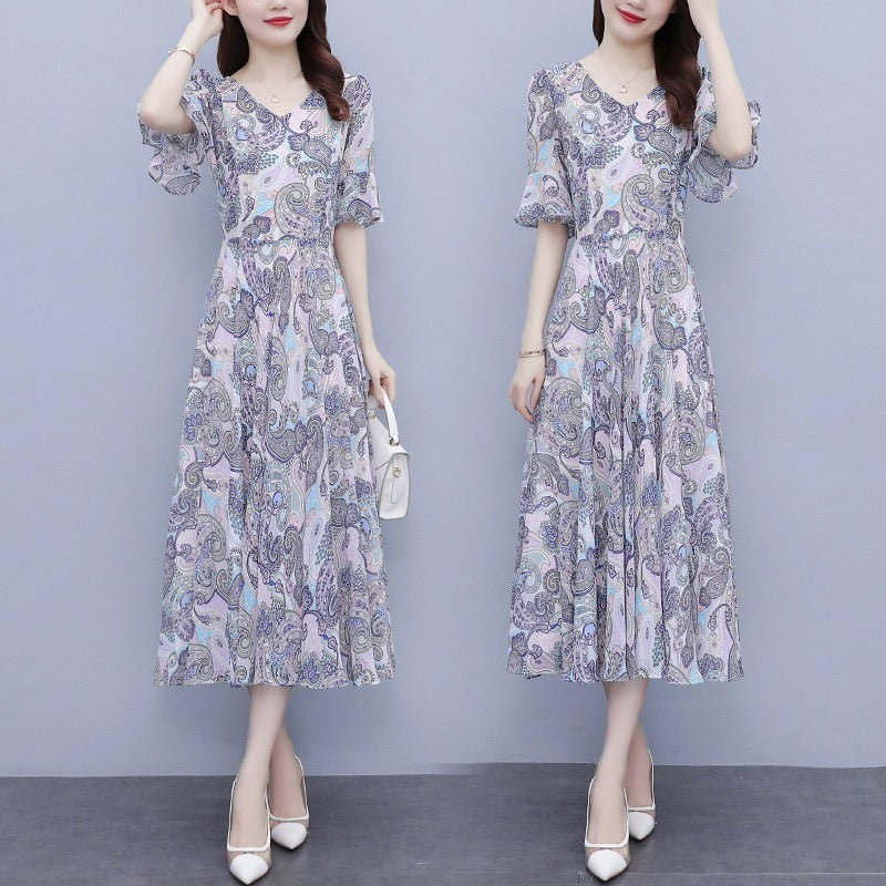 Women's Mid-Length Ice Silk Dress, Casual Solid Color One-Piece