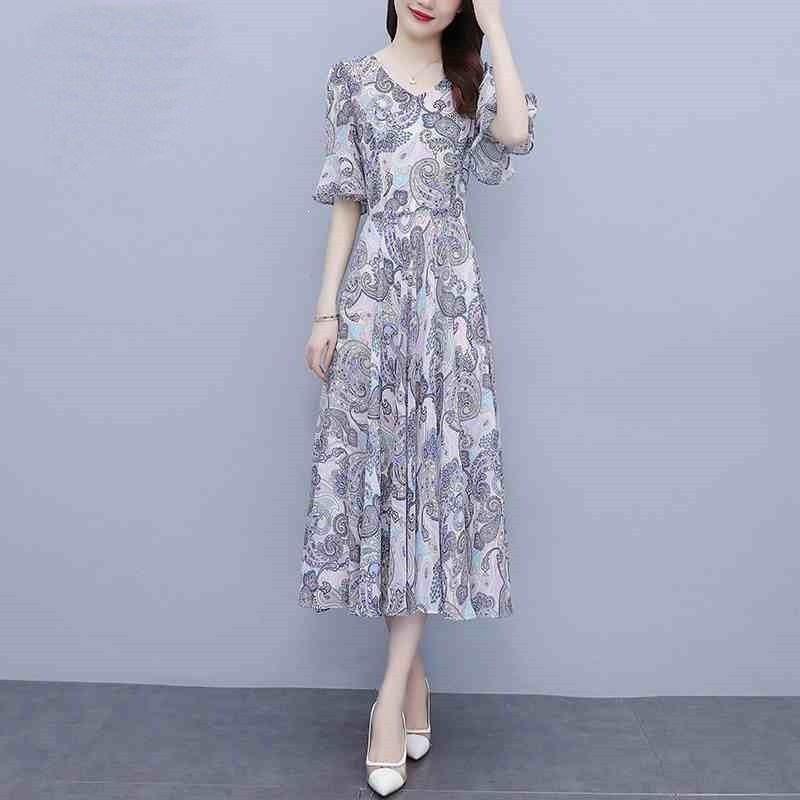 Women's Mid-Length Ice Silk Dress, Casual Solid Color One-Piece