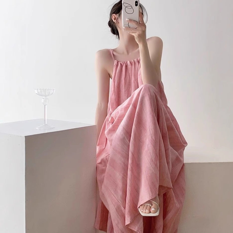 Women's Pink Gradient A-Line Dress, Sleeveless Beach Vacation