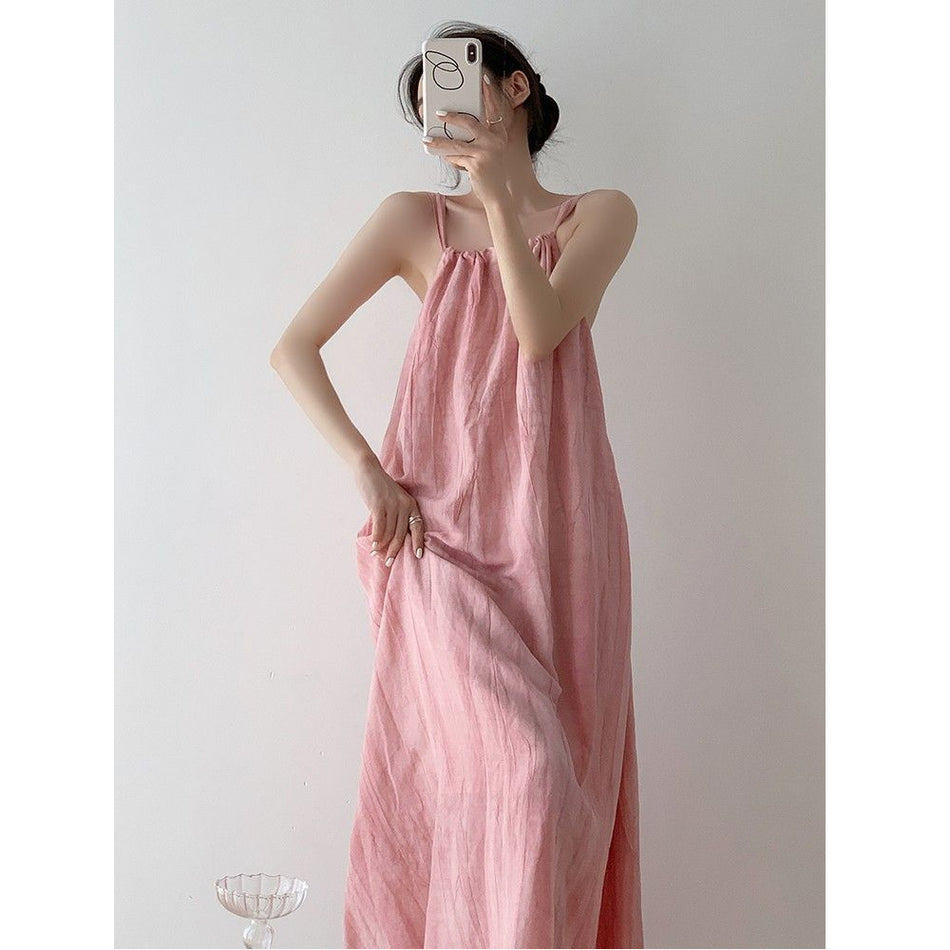 Women's Pink Gradient A-Line Dress, Sleeveless Beach Vacation