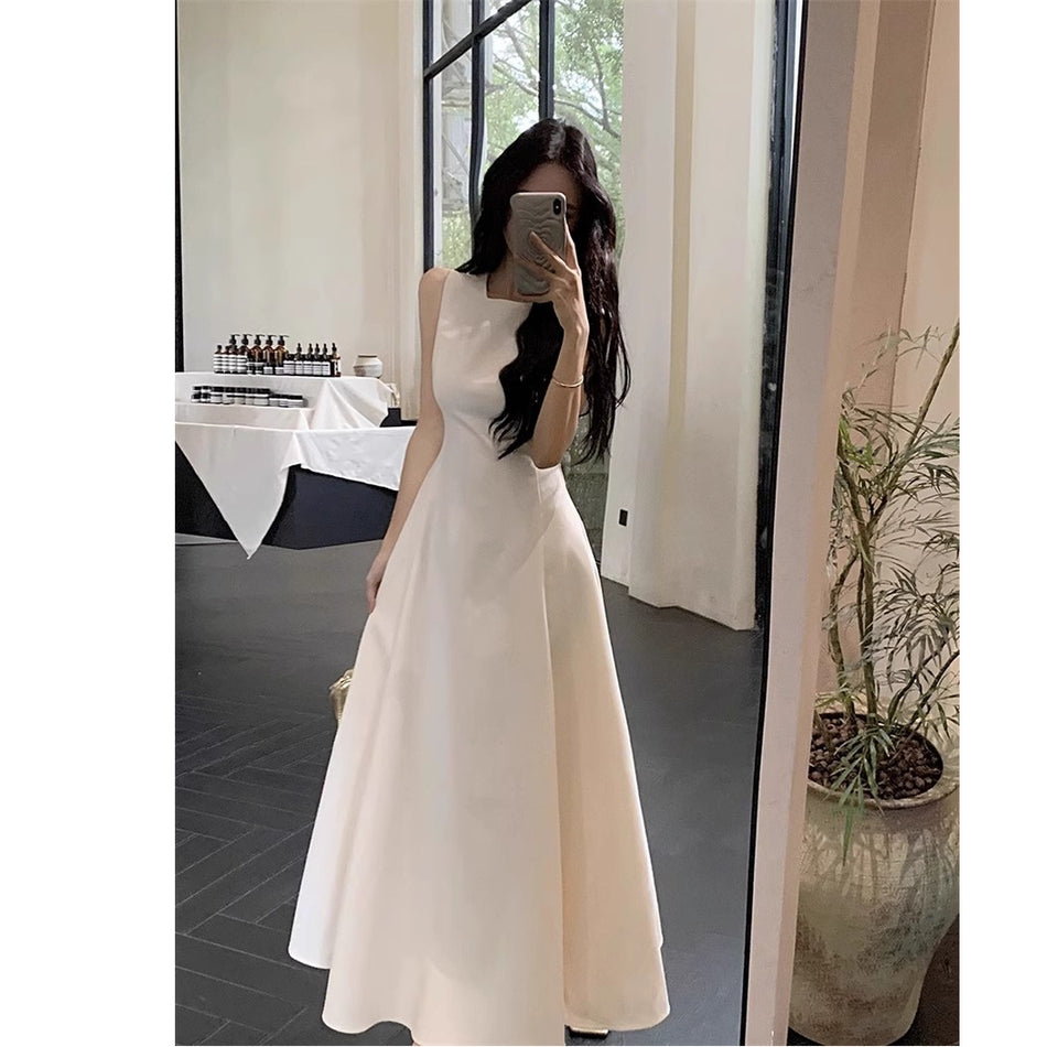 Women's White Tie-Dye Dress, Ruffle Neckline Midi Dress